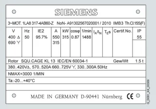 Electric motor nameplate example