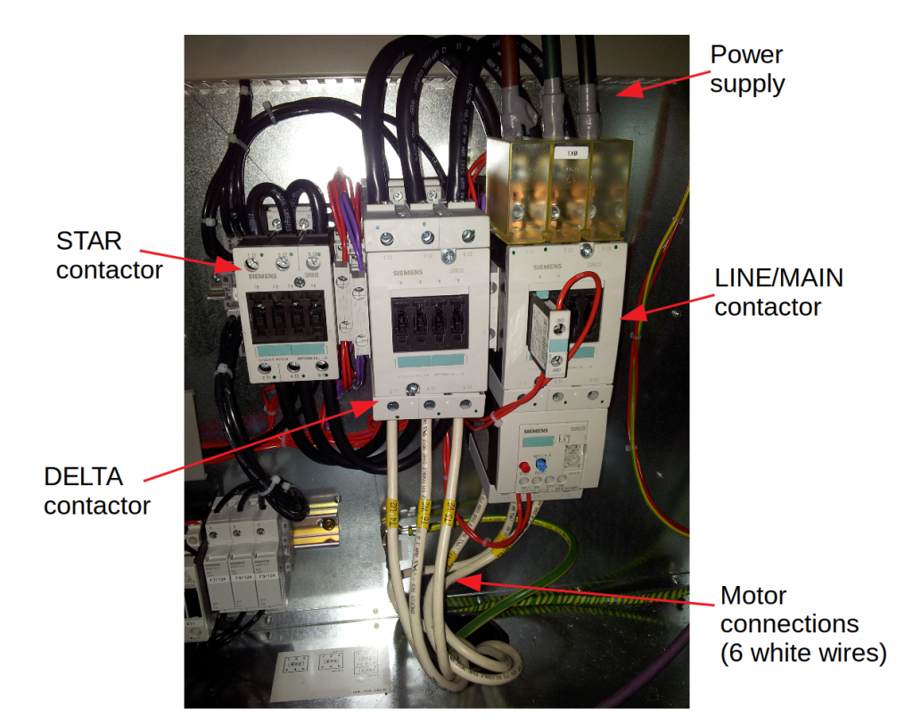 Typical setup of a star-delta starter