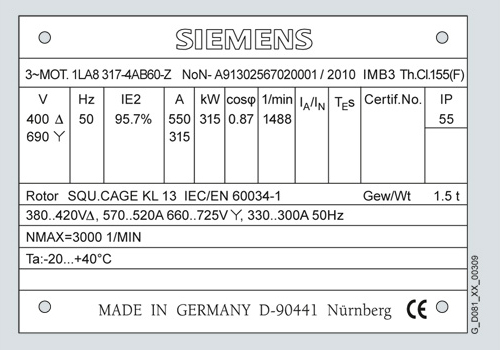 Electric motor nameplate example